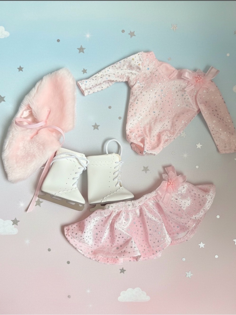Pink Sparkle Ice Skater Costume Set for American girl dolls & 18” dolls